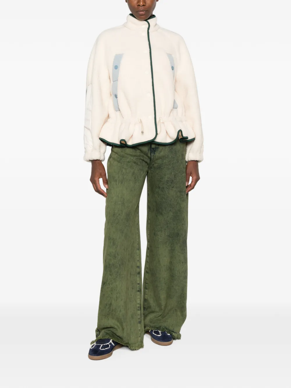 Stine Goya ruffled-hem fleece jacket Beige