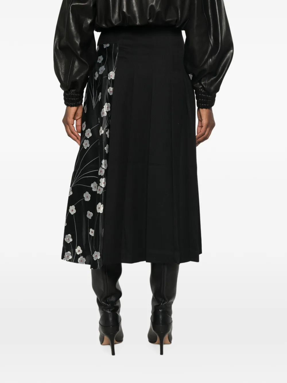 Stine Goya floral-print pleated midi skirt Zwart