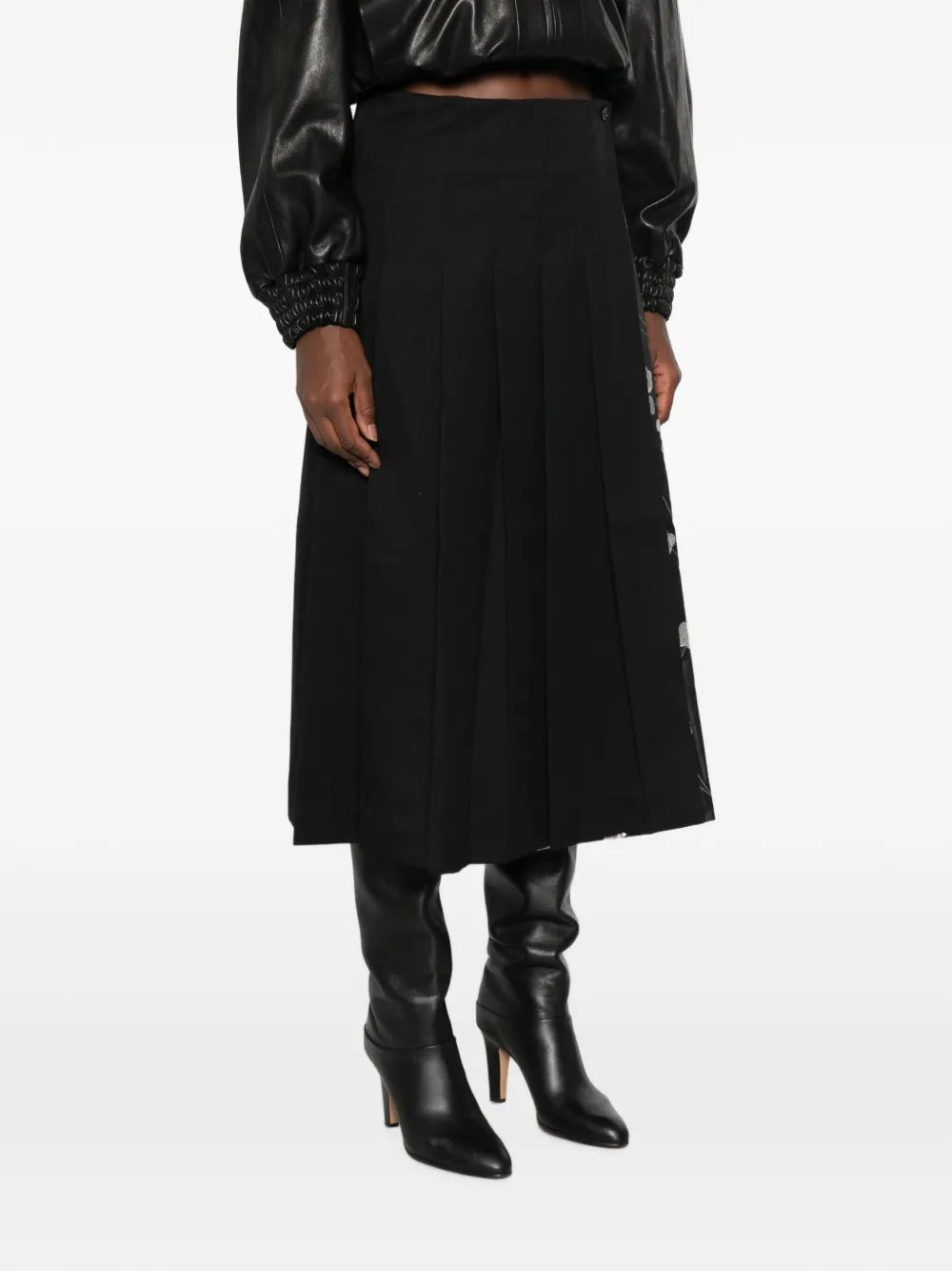Stine Goya floral-print pleated midi skirt Zwart