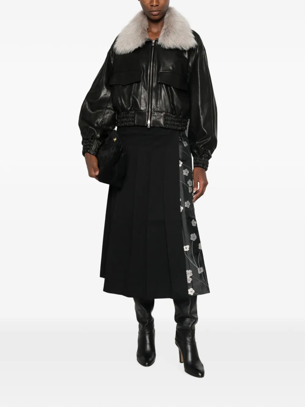 Stine Goya floral-print pleated midi skirt Zwart