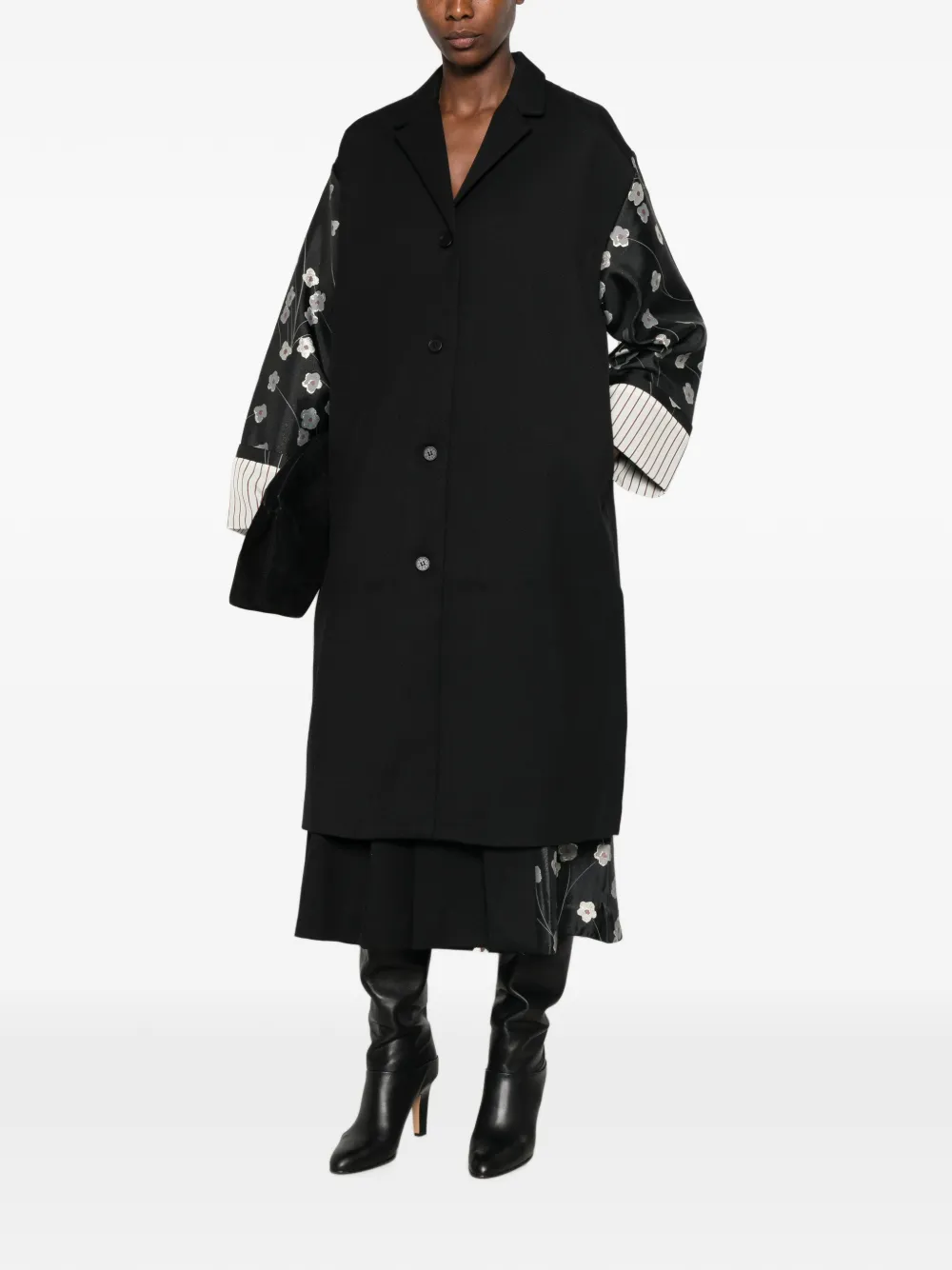 Stine Goya floral-print panelled coat Zwart