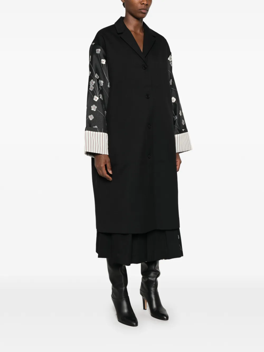 Stine Goya floral-print panelled coat Zwart
