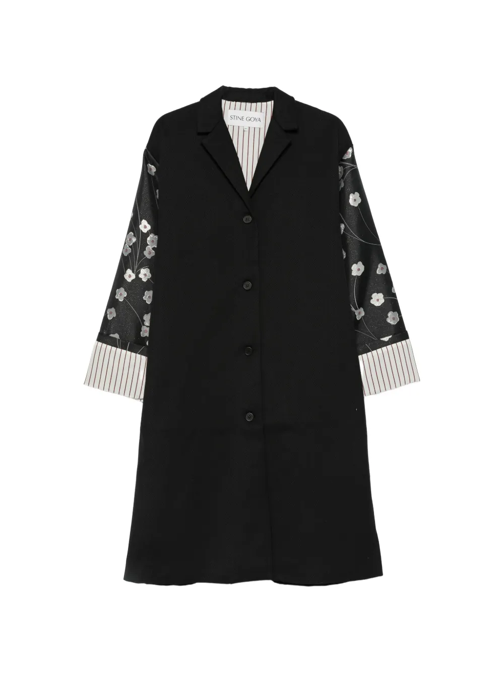 Stine Goya floral-print panelled coat Zwart