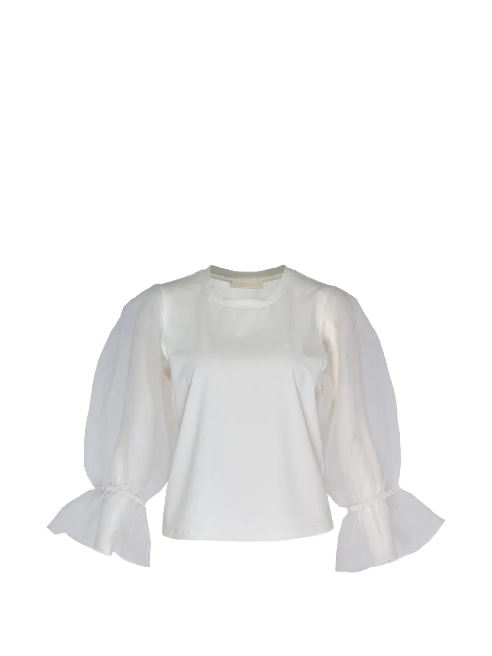 Club21 organza-sleeve satin-knit blouse - Bianco