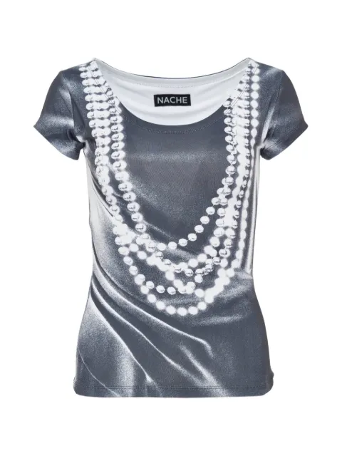 NACHE pearl-print scoop-neck T-shirt