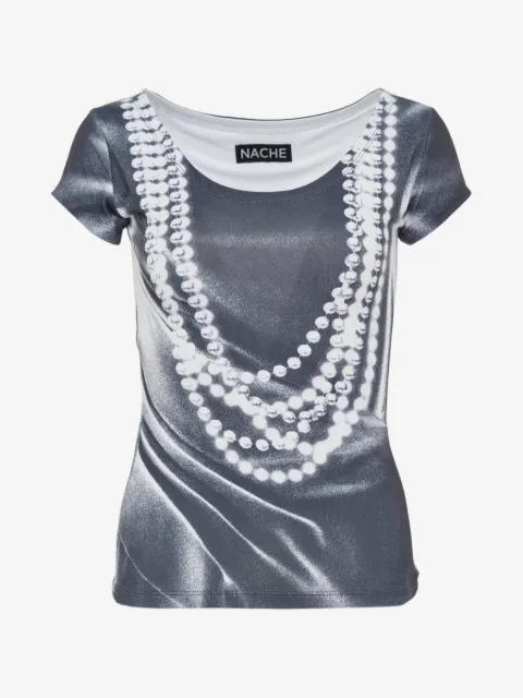 NACHE pearl-print scoop-neck T-shirt