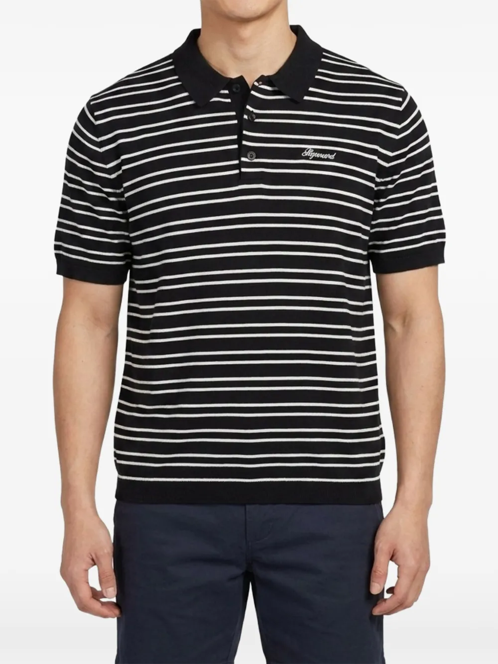 Represent California gestreept gebreid poloshirt Zwart