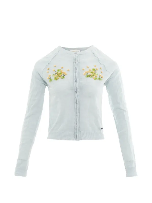 Shushu/Tong Beaded Floral-detail Cardigan in Blue