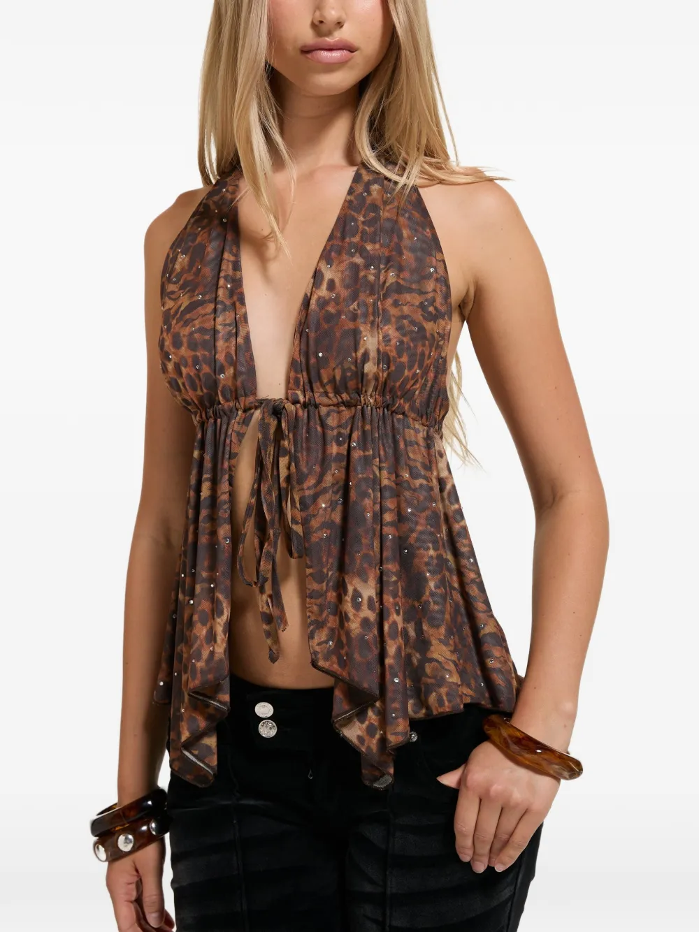 Juicy Couture leopard-print halterneck top - Marrone