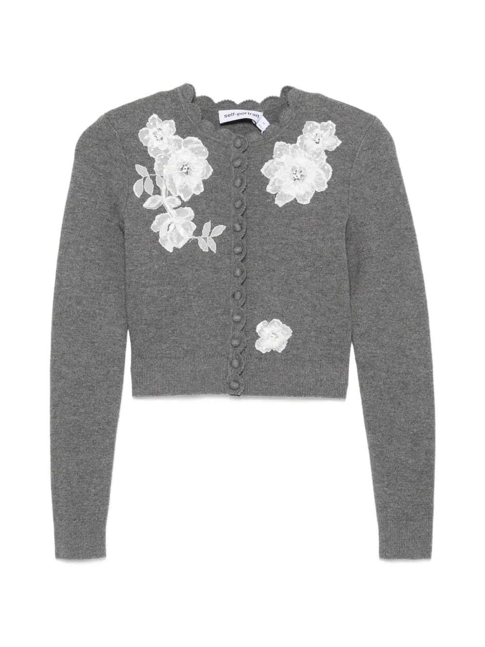Self-Portrait Cardigan mit Blumenapplikation - Grau