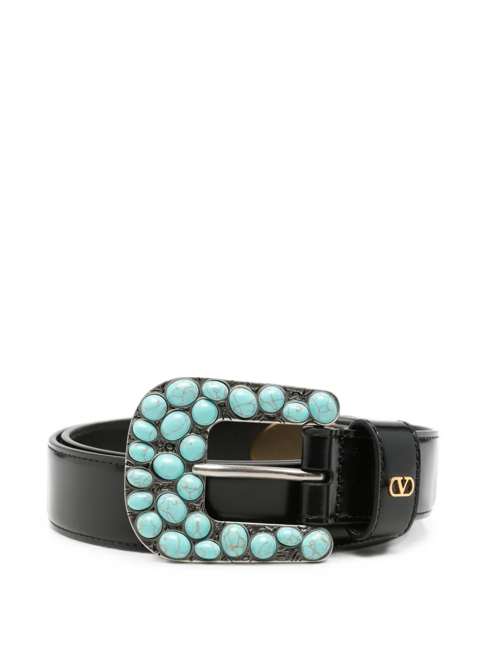 Valentino Garavani turquoise-embellished VLogo belt - Nero