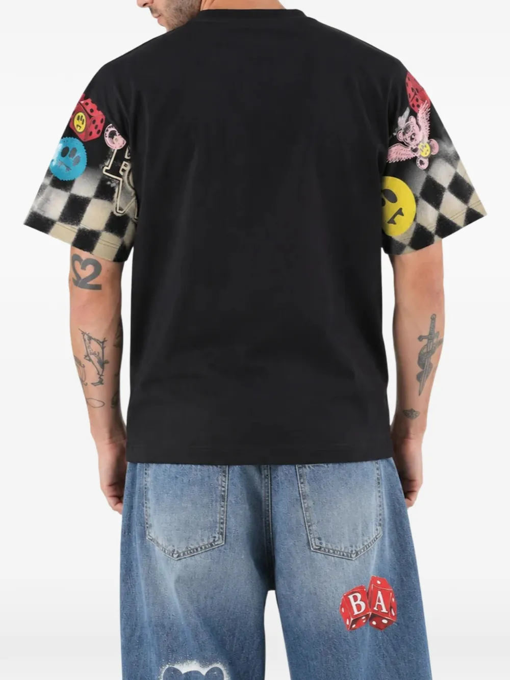 BARROW graphic-print checkered T-shirt Zwart