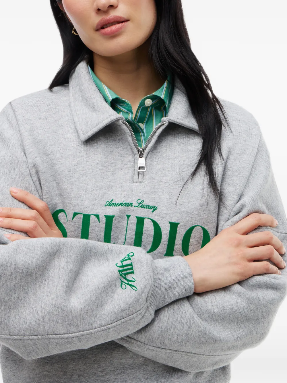 Tommy Hilfiger Polotop met logoprint en rits Grijs