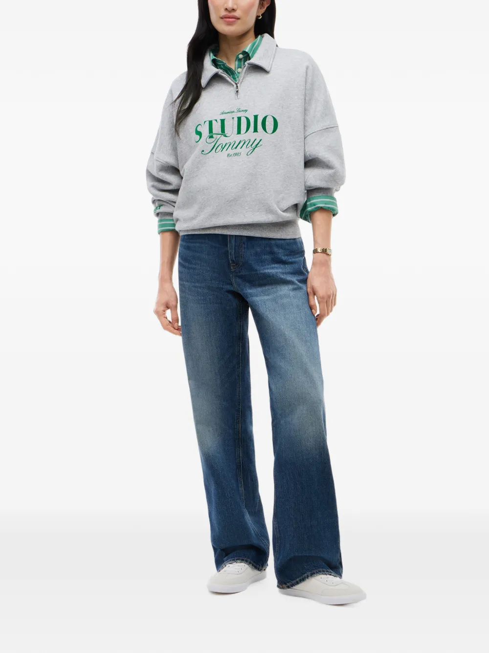Tommy Hilfiger Polotop met logoprint en rits Grijs
