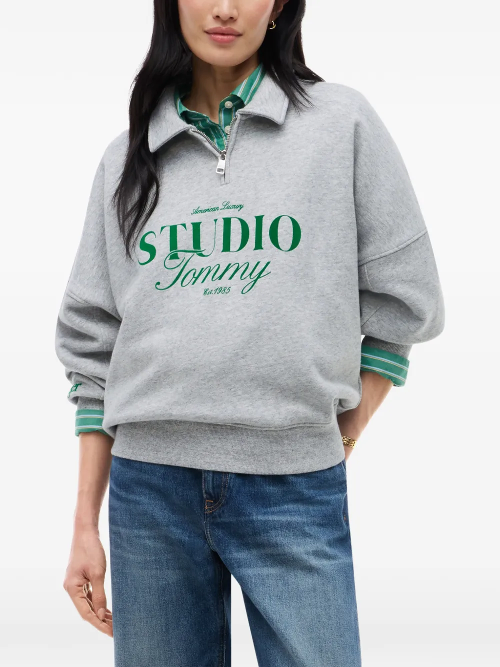 Tommy Hilfiger Polotop met logoprint en rits Grijs