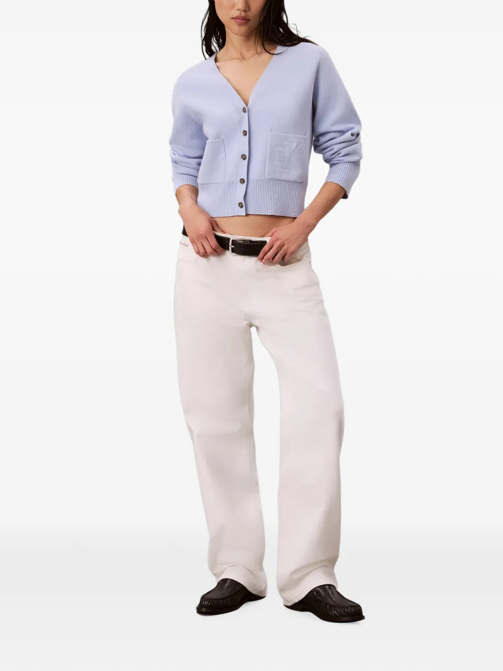 Calvin Klein Logo-patch V-neck Cardigan in Blue, view 2