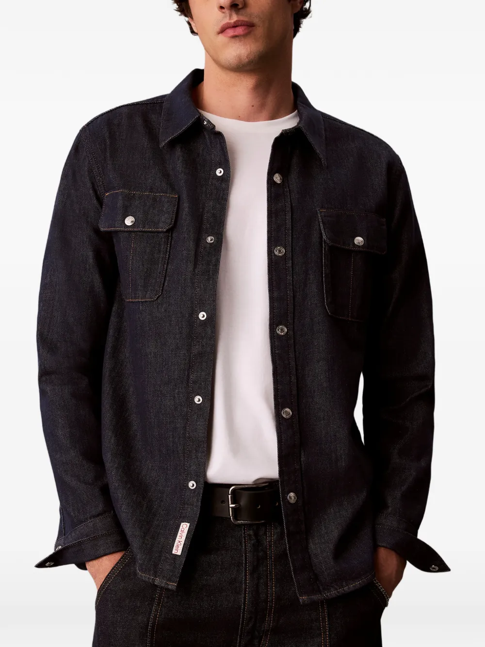 Calvin Klein Overhemd met borstzakken en knoopsluiting Blauw