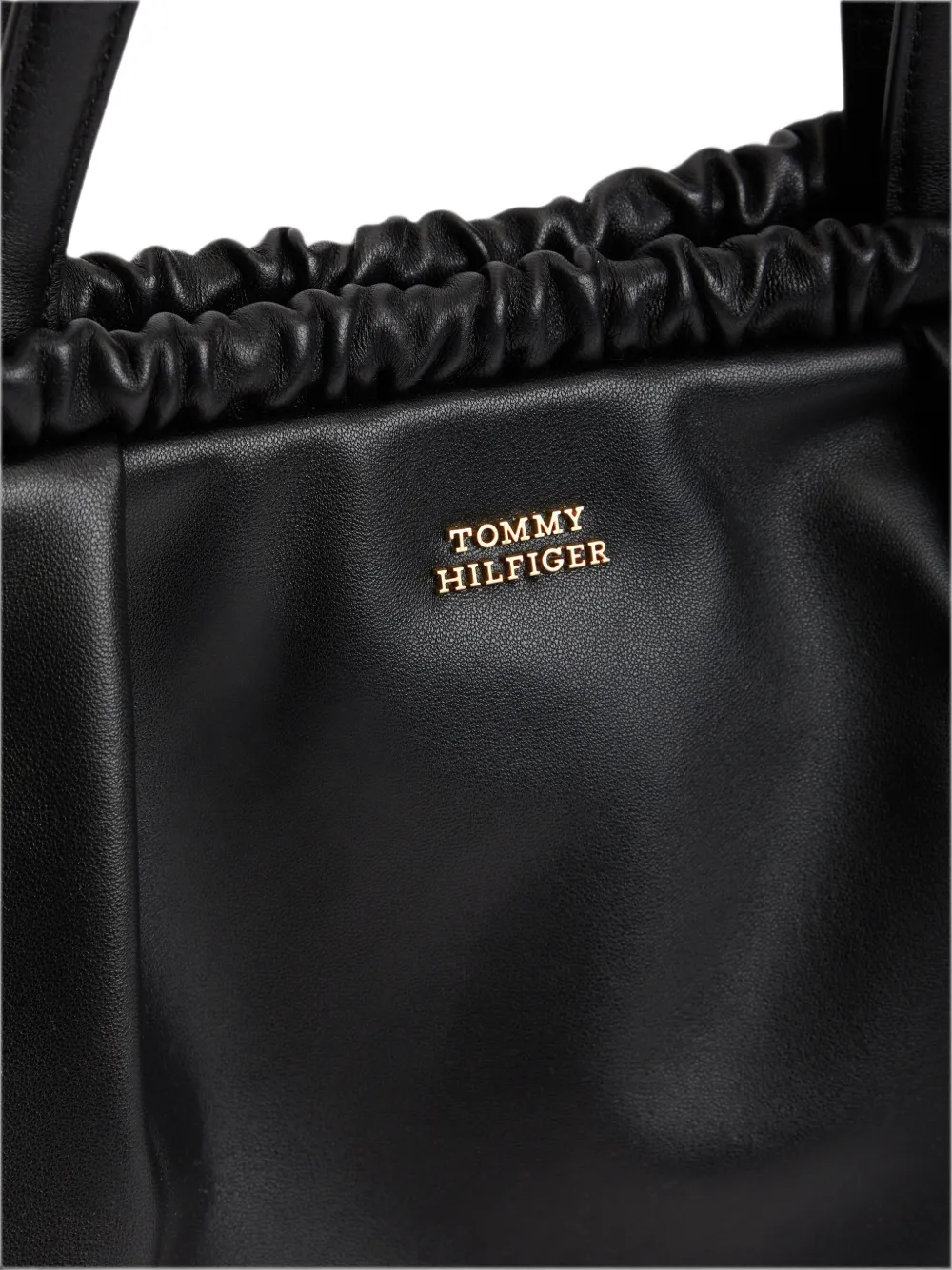Tommy Hilfiger shopper met ruches en logoplakkaat Zwart