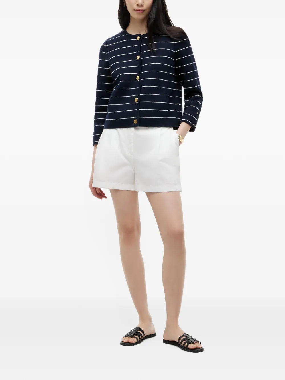 Tommy Hilfiger Vest met horizontale streep en knopen Blauw