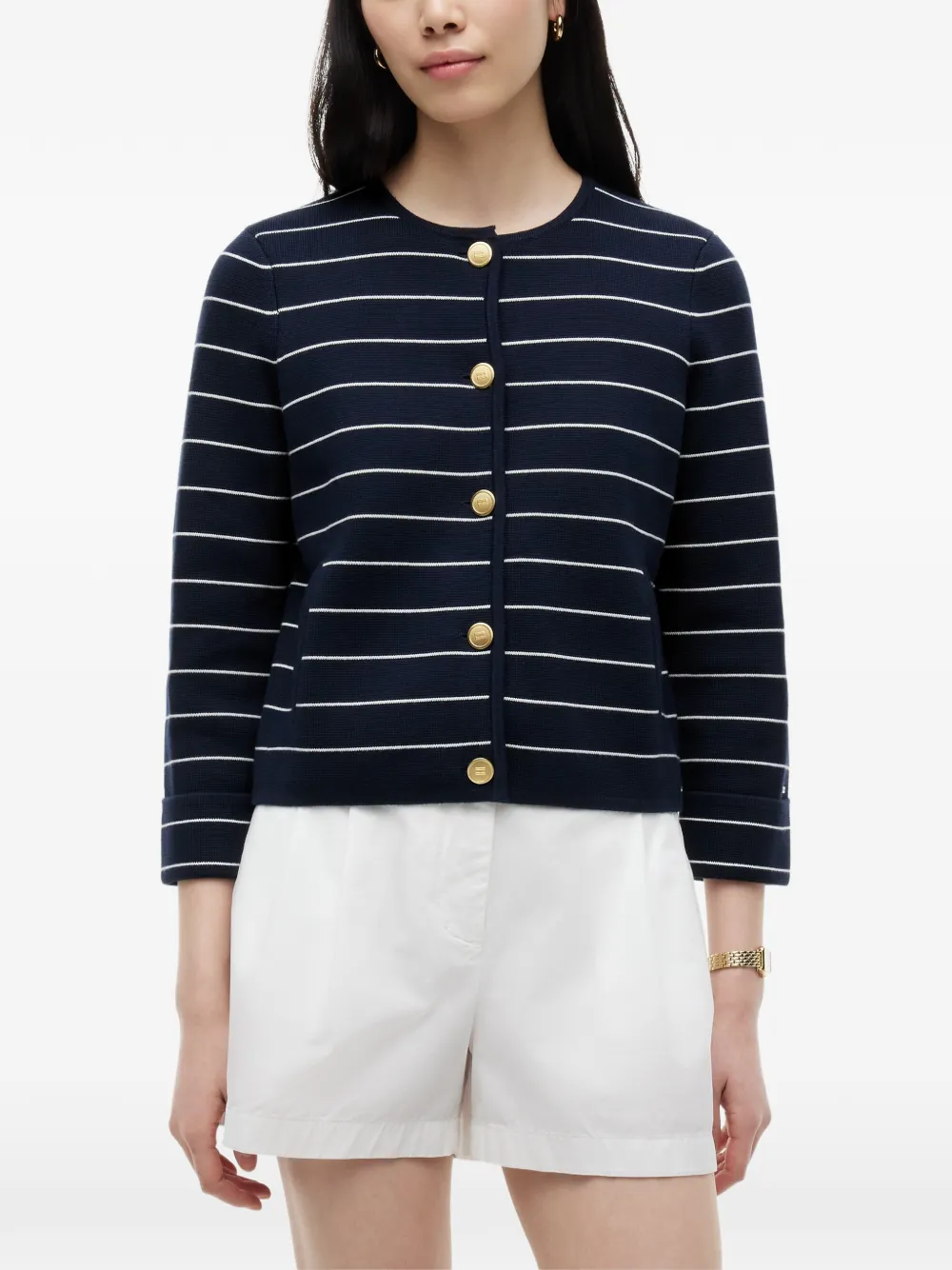 Tommy Hilfiger Vest met horizontale streep en knopen Blauw