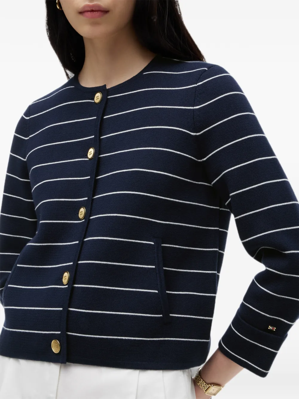 Tommy Hilfiger Vest met horizontale streep en knopen Blauw
