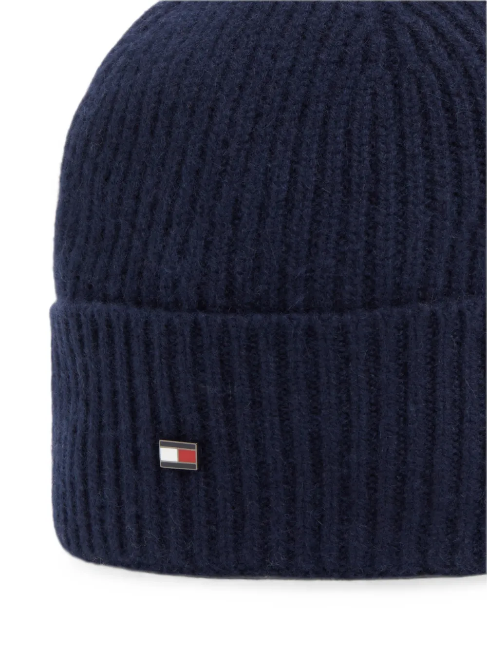 Tommy Hilfiger Ribgebreide muts met logoplakkaat Blauw
