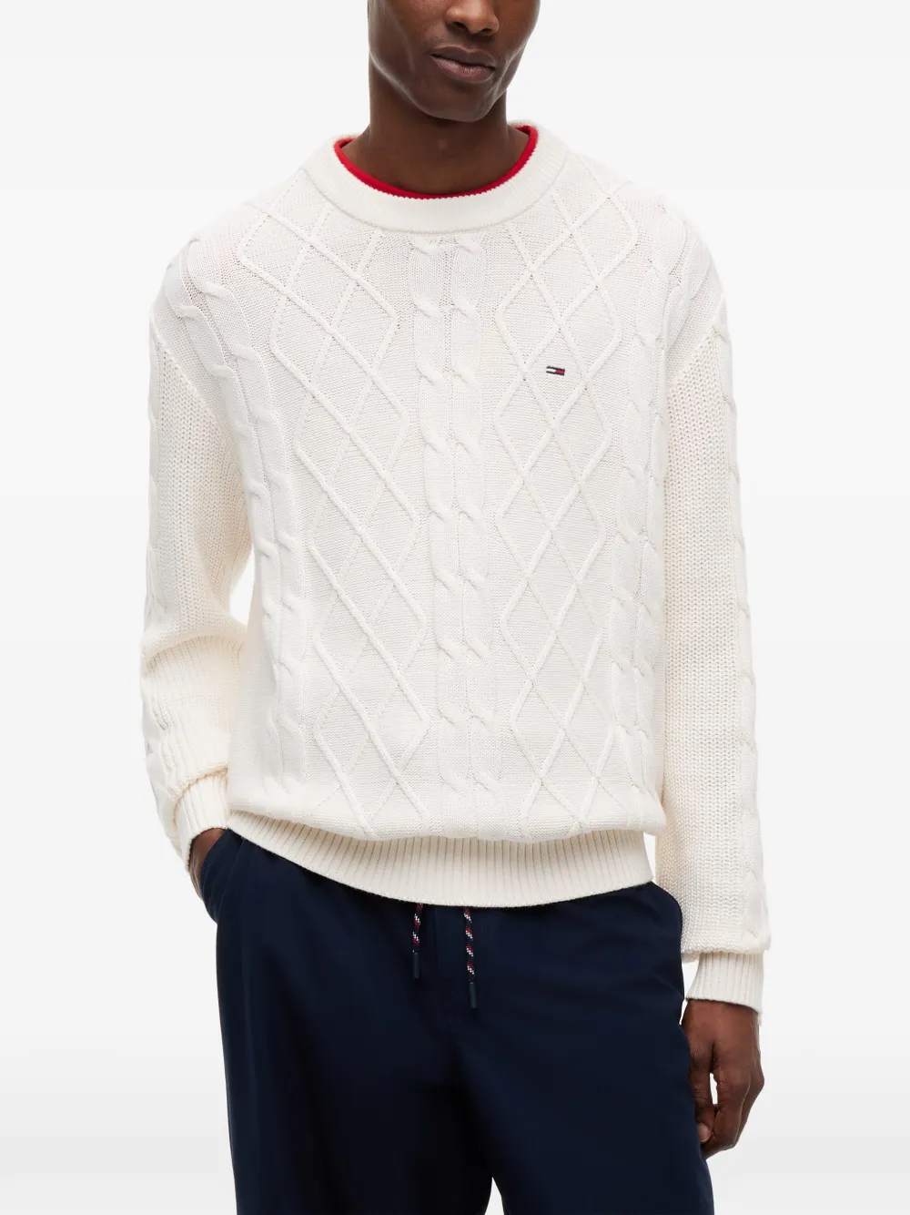 Tommy Hilfiger Kabelgebreide trui met logopatch Wit
