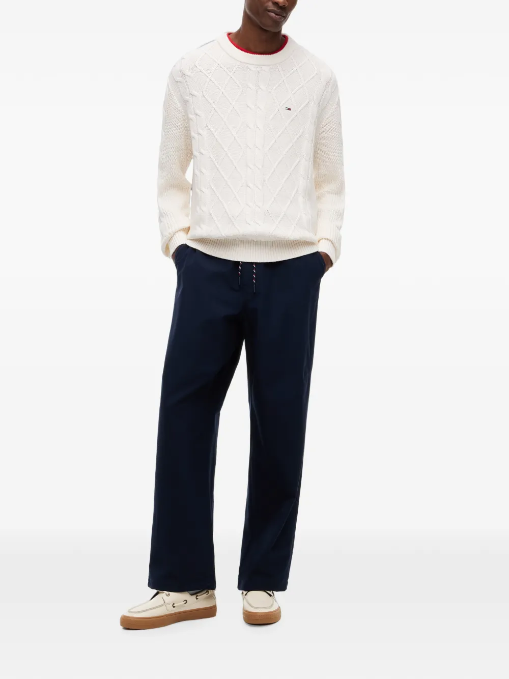 Tommy Hilfiger Kabelgebreide trui met logopatch Wit