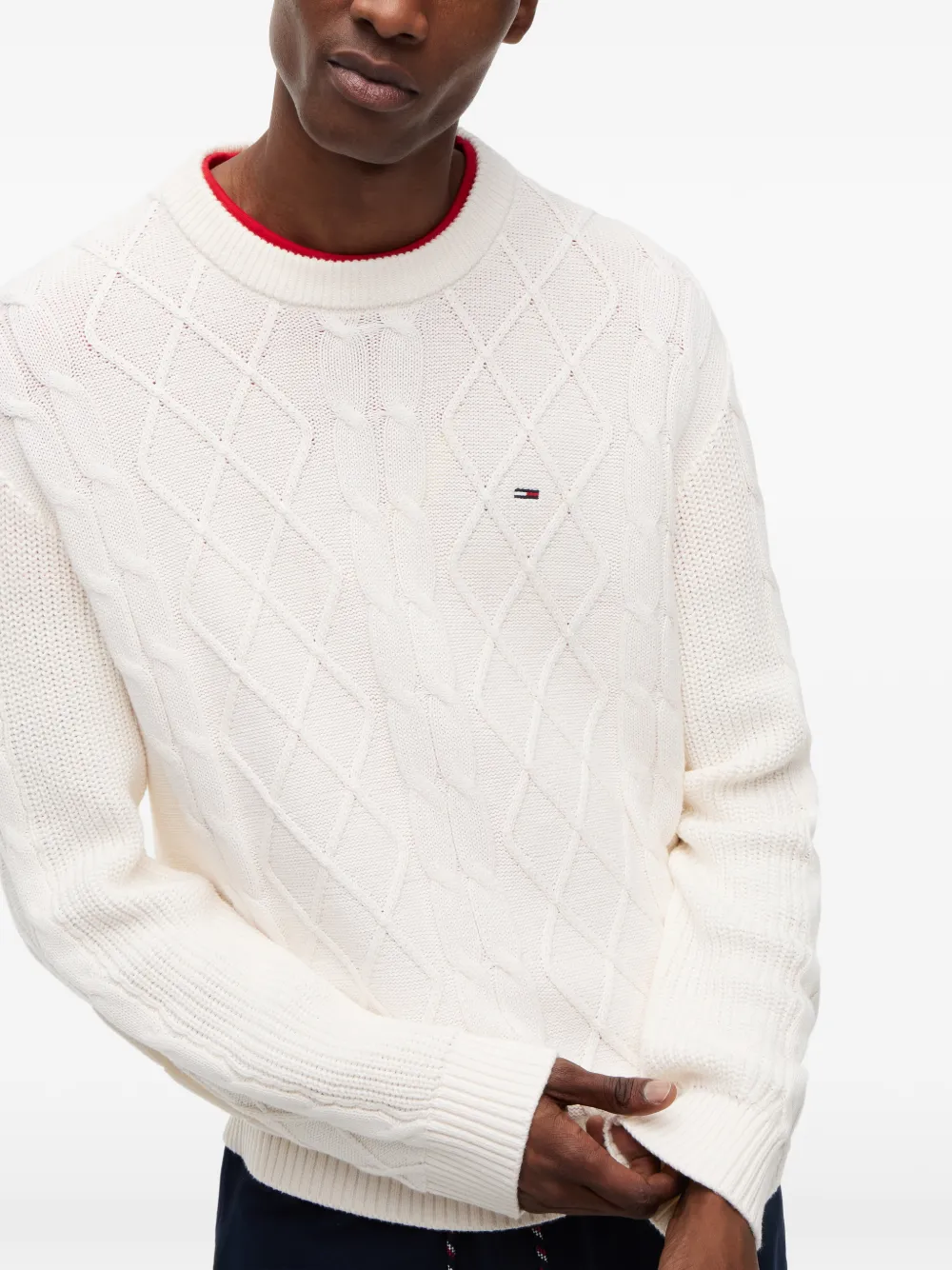Tommy Hilfiger Kabelgebreide trui met logopatch Wit