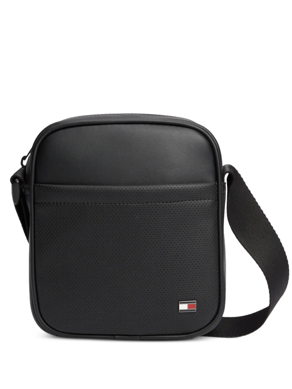 Tommy Hilfiger perforated-detail logo-plaque messenger bag - Schwarz
