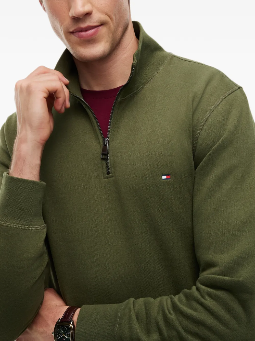 Tommy Hilfiger Trui met geborduurd logo en kwartrits Groen