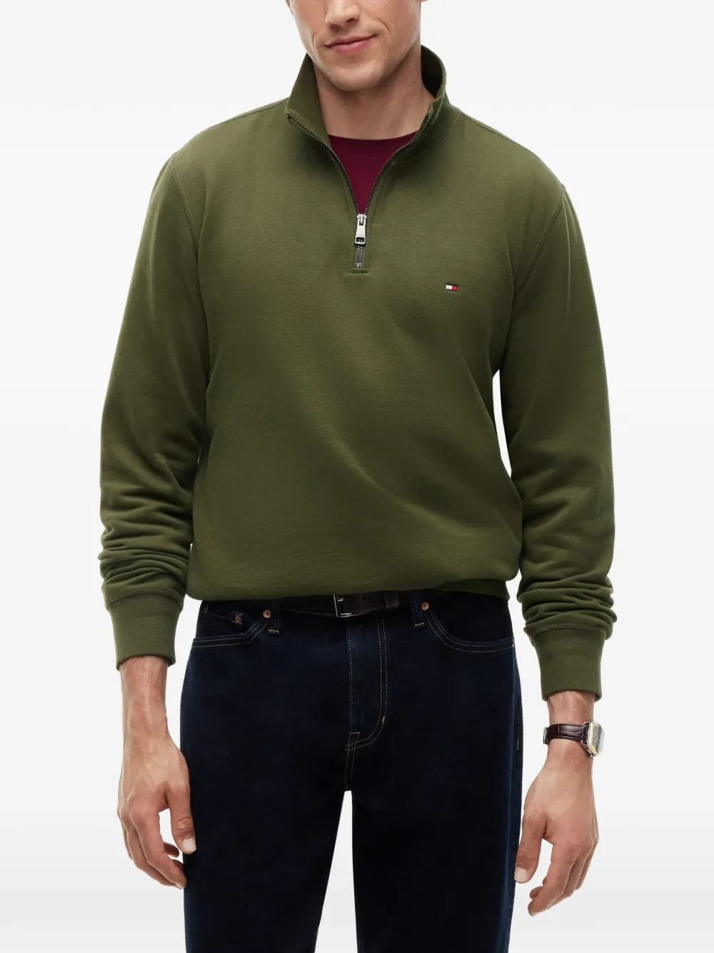 Tommy Hilfiger Trui met geborduurd logo en kwartrits Groen