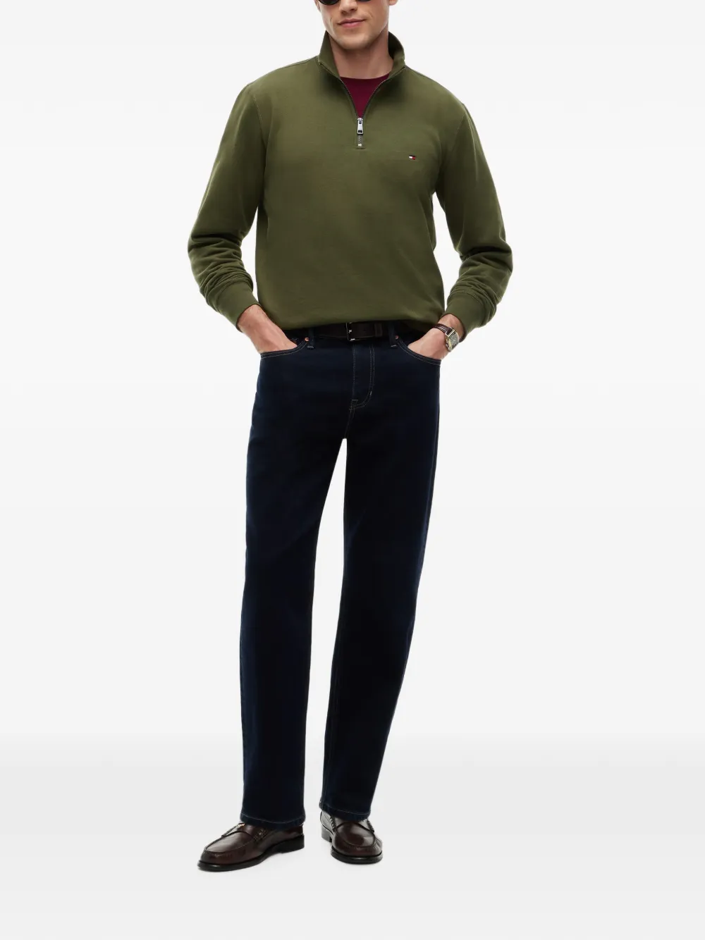 Tommy Hilfiger Trui met geborduurd logo en kwartrits Groen