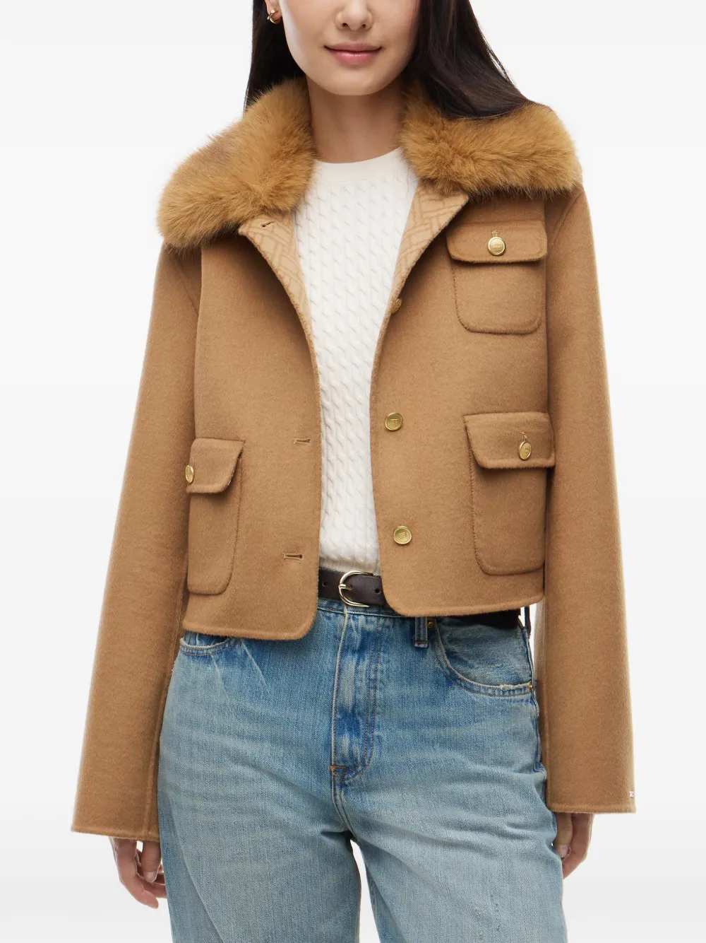 Tommy Hilfiger Jack met kraag van imitatiebont en zakdetail Beige