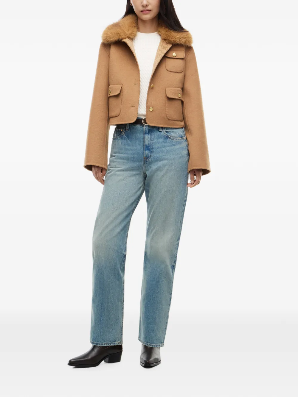 Tommy Hilfiger Jack met kraag van imitatiebont en zakdetail Beige