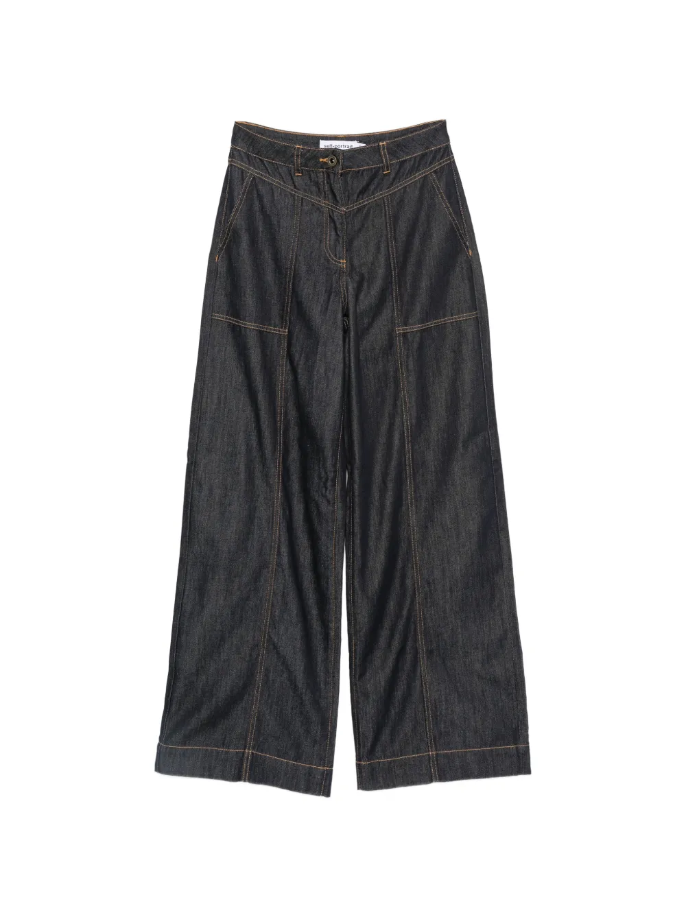 Self-Portrait Jeans a gamba ampia con cuciture a contrasto - Blu