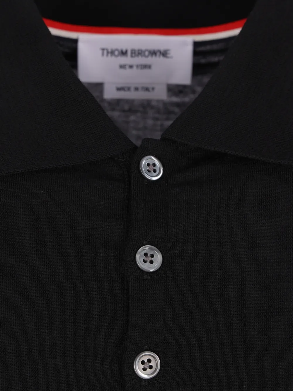 Thom Browne tricolour-trim wool polo shirt Zwart
