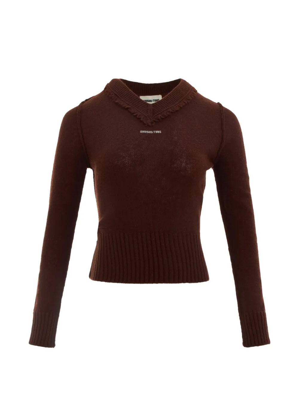 Shushu-tong Raw-edge Sweetheart Sweater In Brown