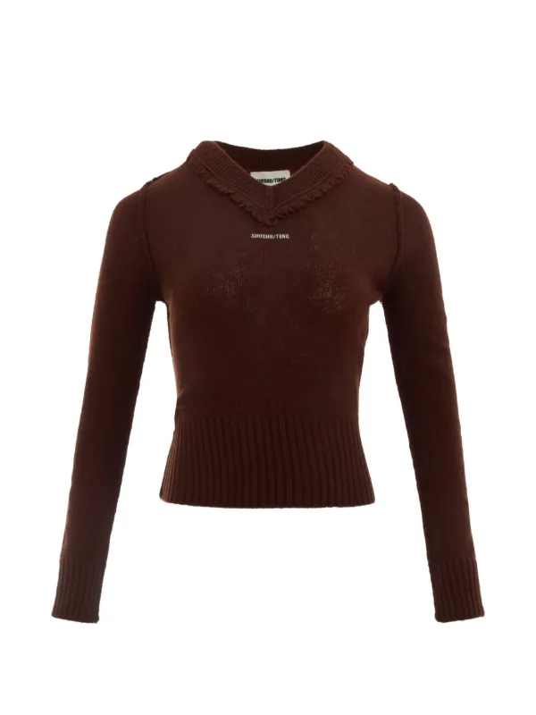 Shushu/Tong Raw-edge Sweetheart Sweater in Brown
