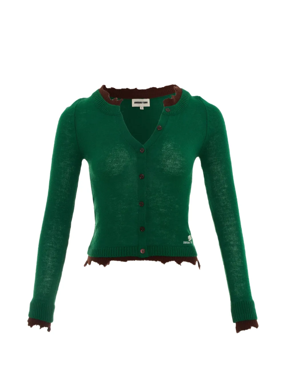 SHUSHU/TONG contrast-trim raw-edge cardigan
