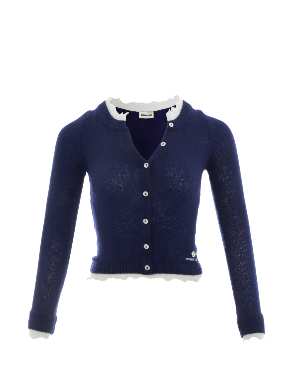 SHUSHU/TONG contrast-trim raw-edge cardigan