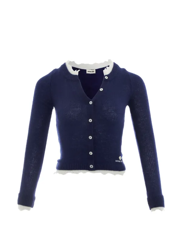 Shushu/Tong Contrast-trim Raw-edge Cardigan in Blue
