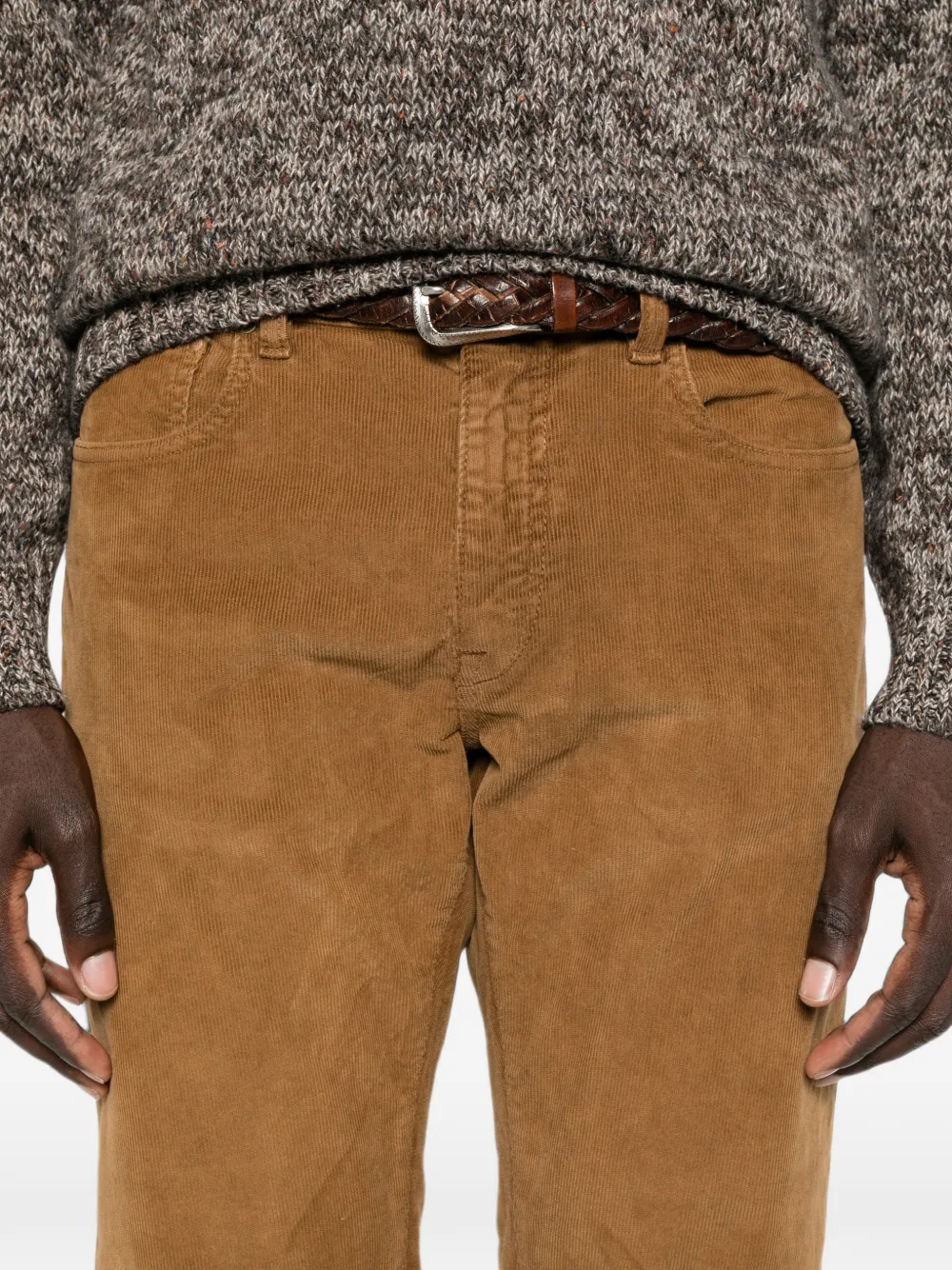 Incotex Ribfluwelen straight broek Bruin
