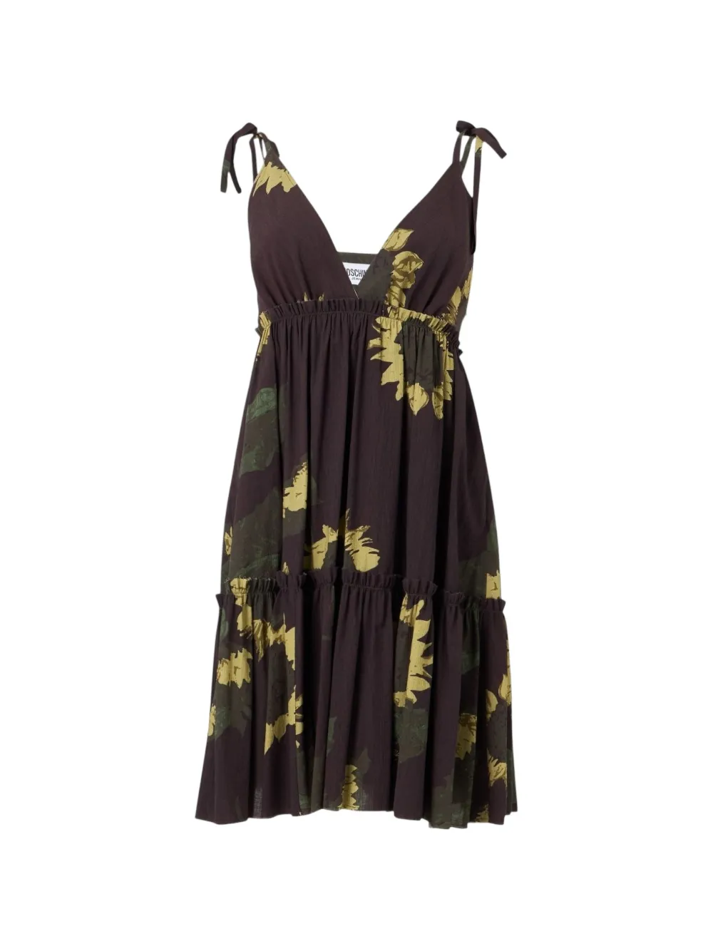 MOSCHINO JEANS Gesmockte jurk met bloemenprint en ruches Bruin