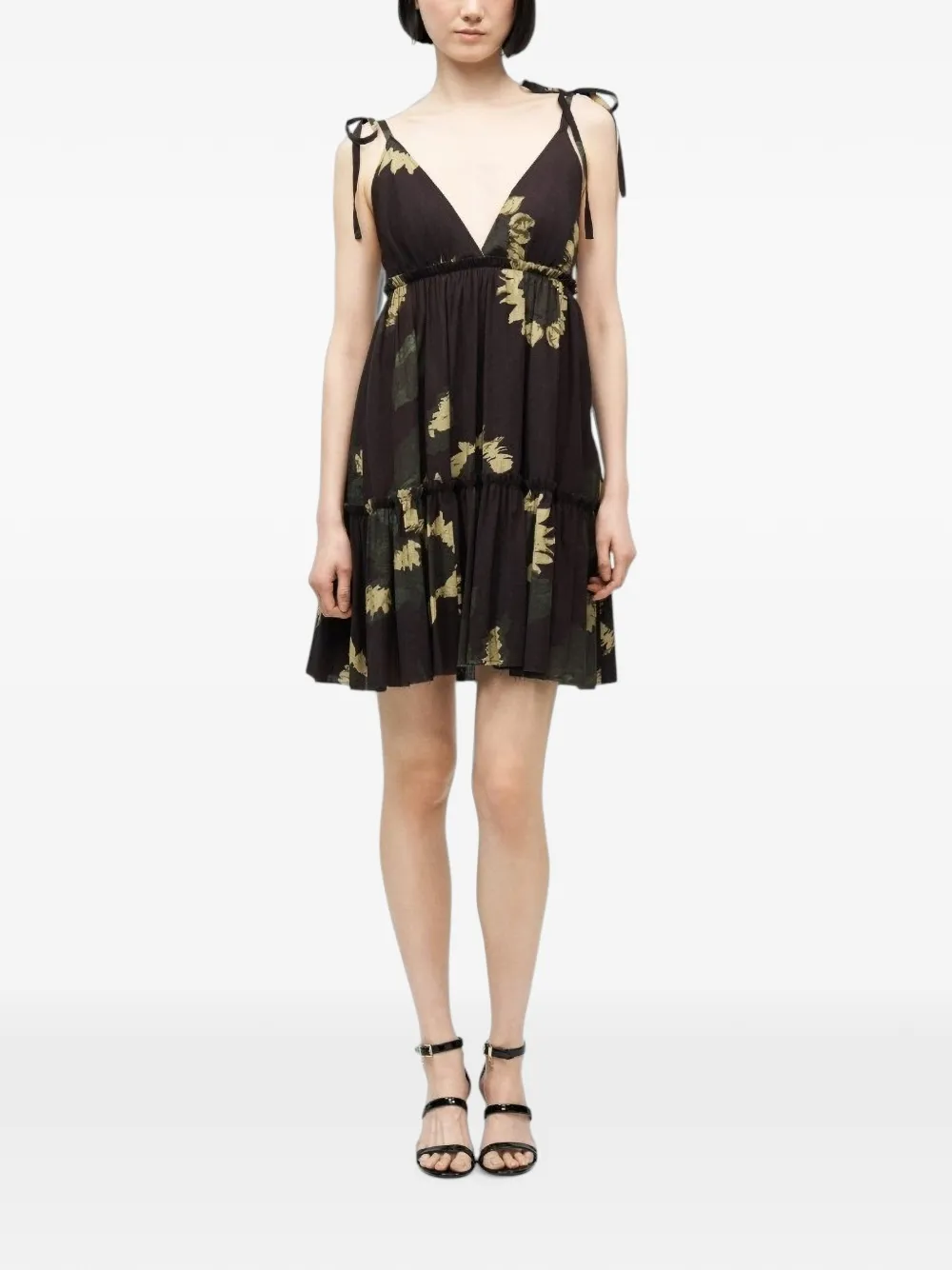 MOSCHINO JEANS Gesmockte jurk met bloemenprint en ruches Bruin
