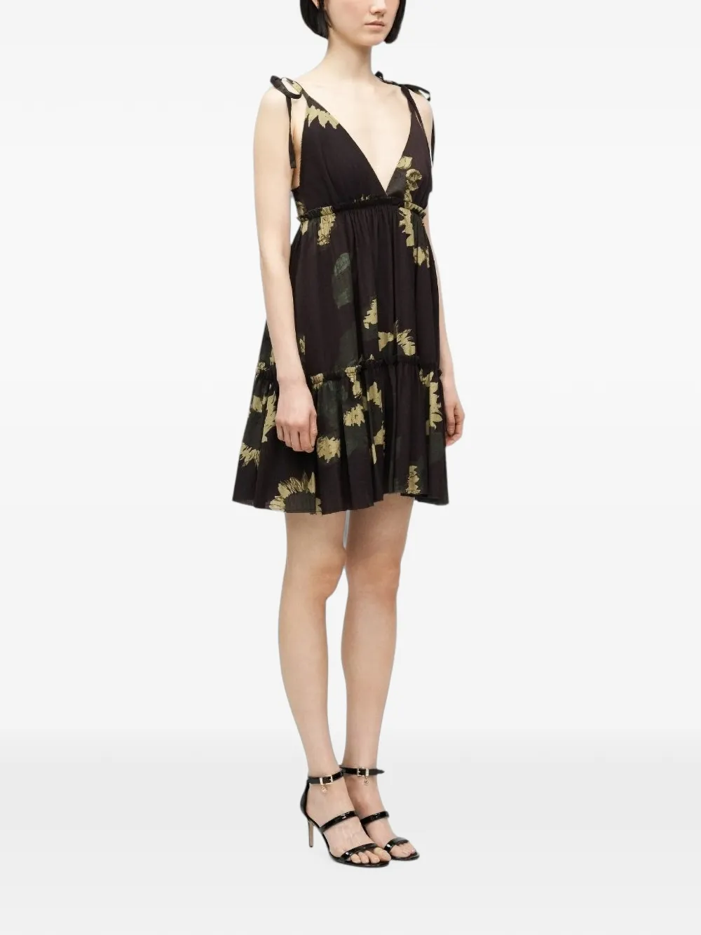 MOSCHINO JEANS Gesmockte jurk met bloemenprint en ruches Bruin