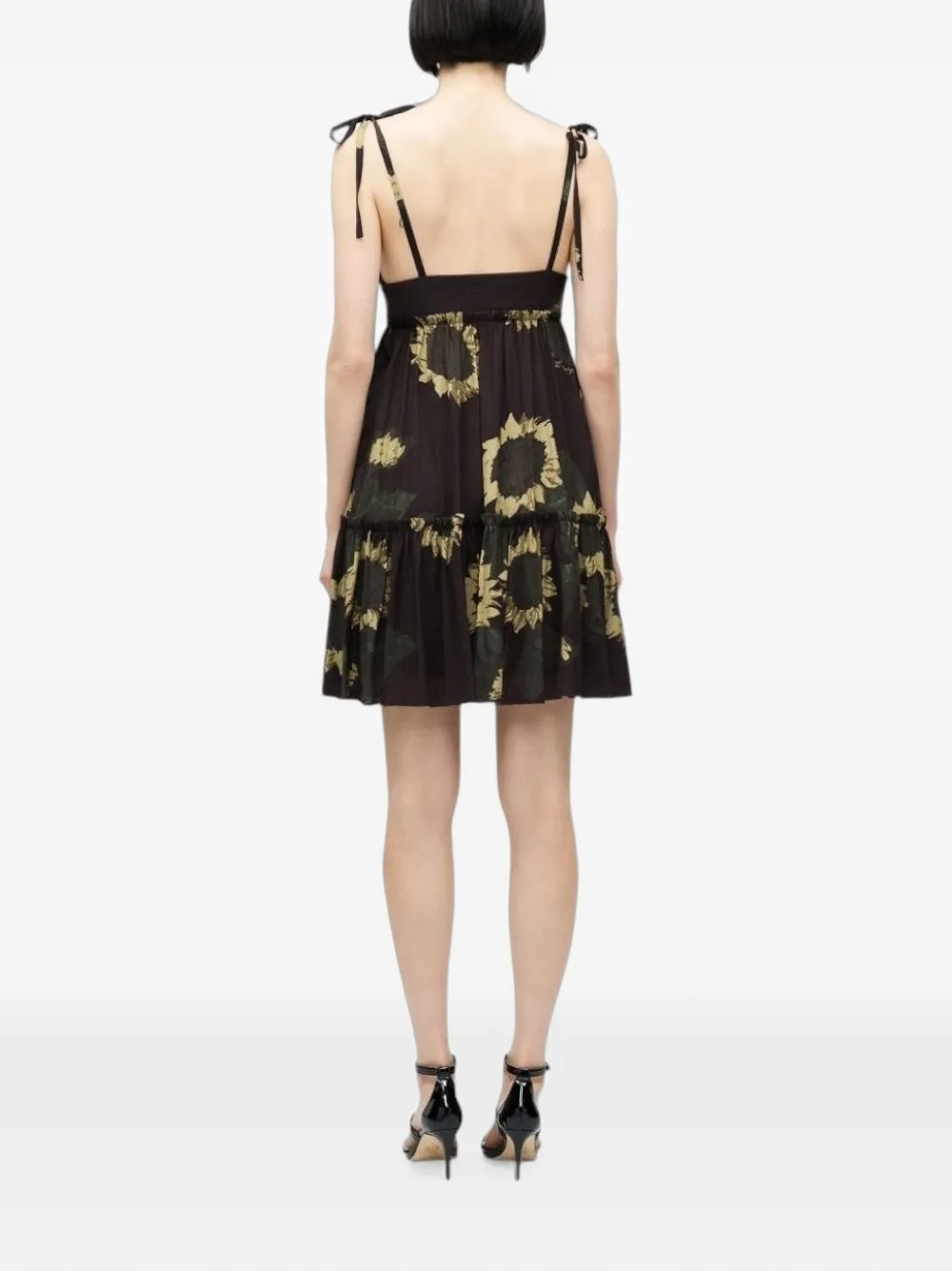 MOSCHINO JEANS Gesmockte jurk met bloemenprint en ruches Bruin