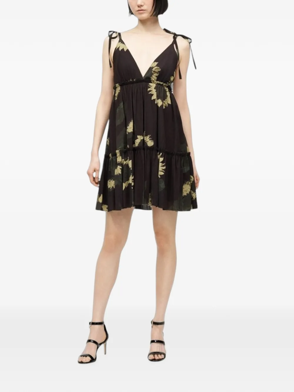 MOSCHINO JEANS Gesmockte jurk met bloemenprint en ruches Bruin