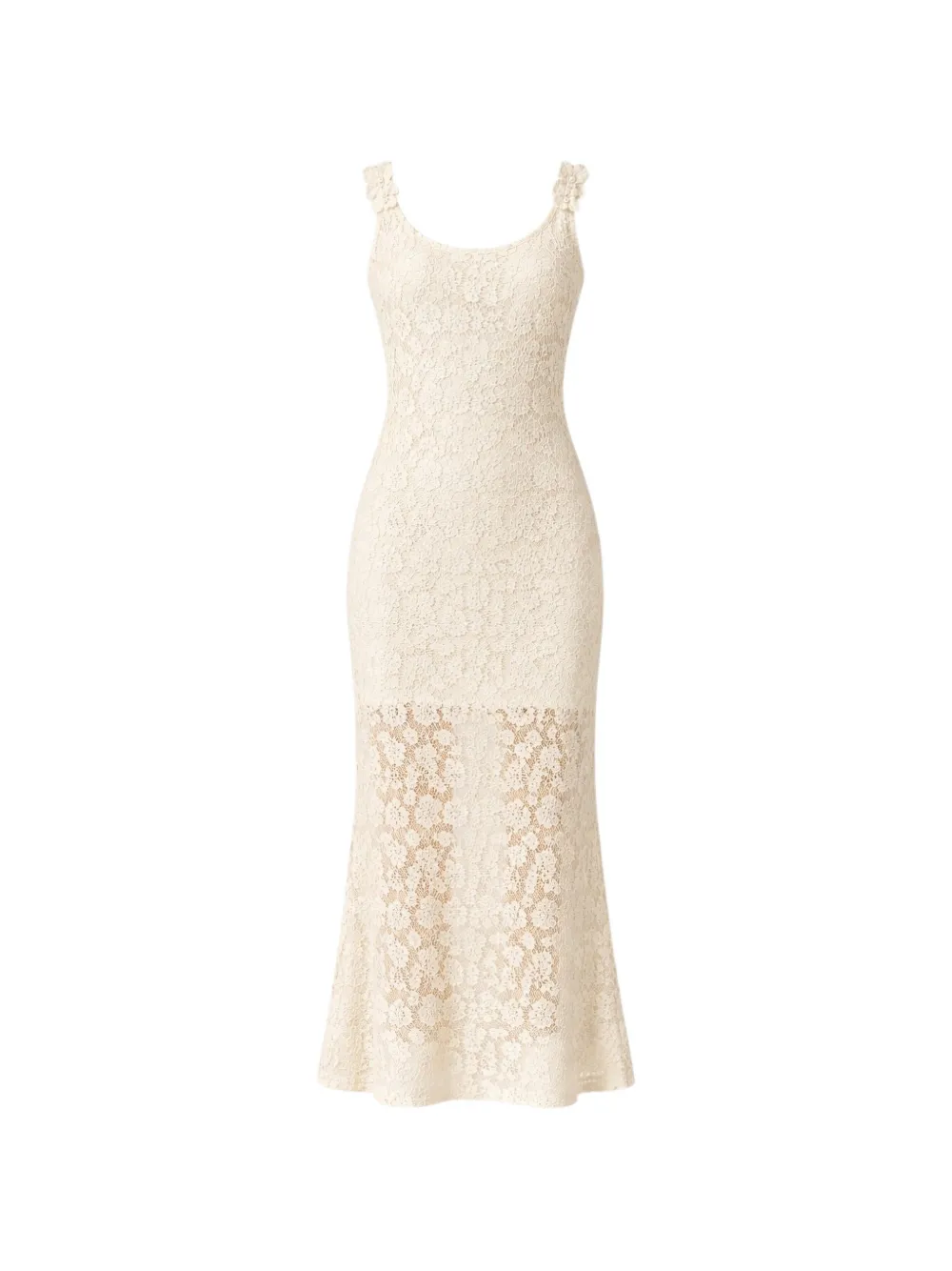 PINKO Gehaakte midi-jurk met bloemapplicatie Beige