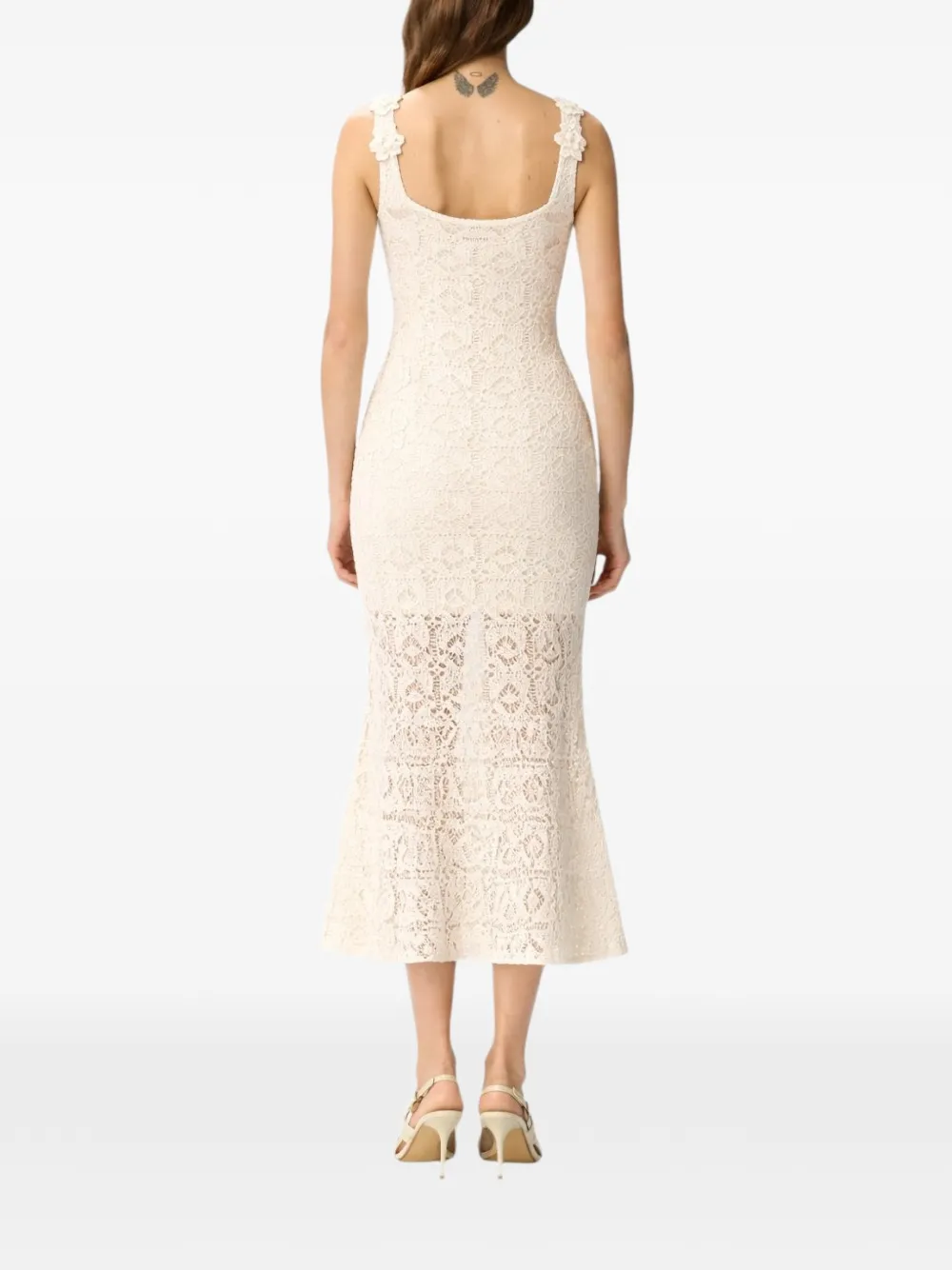 PINKO Gehaakte midi-jurk met bloemapplicatie Beige